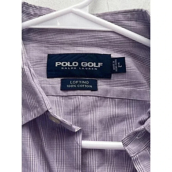 Polo Golf Ralph Lauren Mens Size L Long Sleeve Button Up Purple Lofting Cotton - Picture 4 of 8